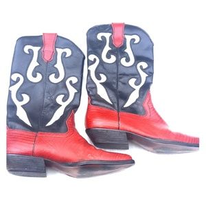Nine West Black White Red Leather Cowboy Boots